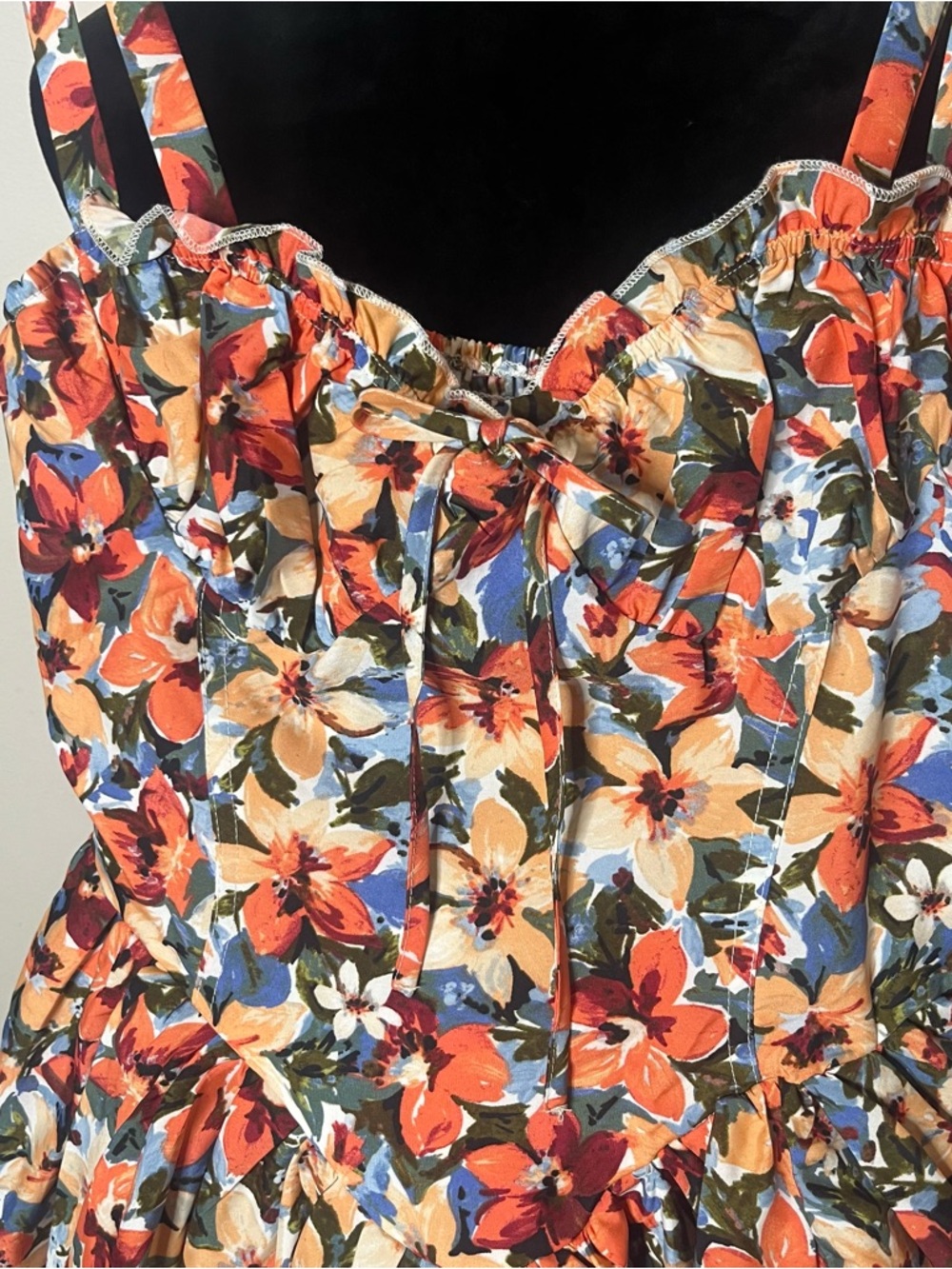 SHEIN Red & Cream Floral Sleeveless Mini Dress with Sweetheart Bodice Sz L - Picture 12 of 14